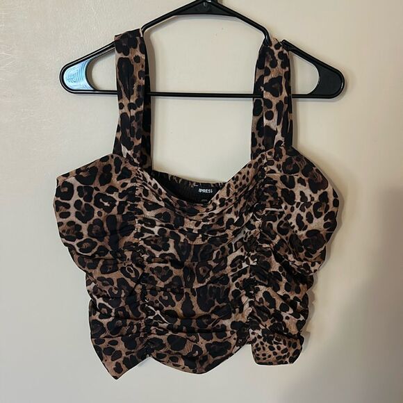 Express cheetah print ruched crop tank size large - Picture 1 of 5